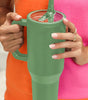 Dark Green Frosted Stainless Handle Large Vacuum Cup with Straw 40oz Dear-Lover Dropshipping