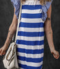 Sky Blue Stripe Contrast Ruffled Sleeve T-shirt Dress Markonline