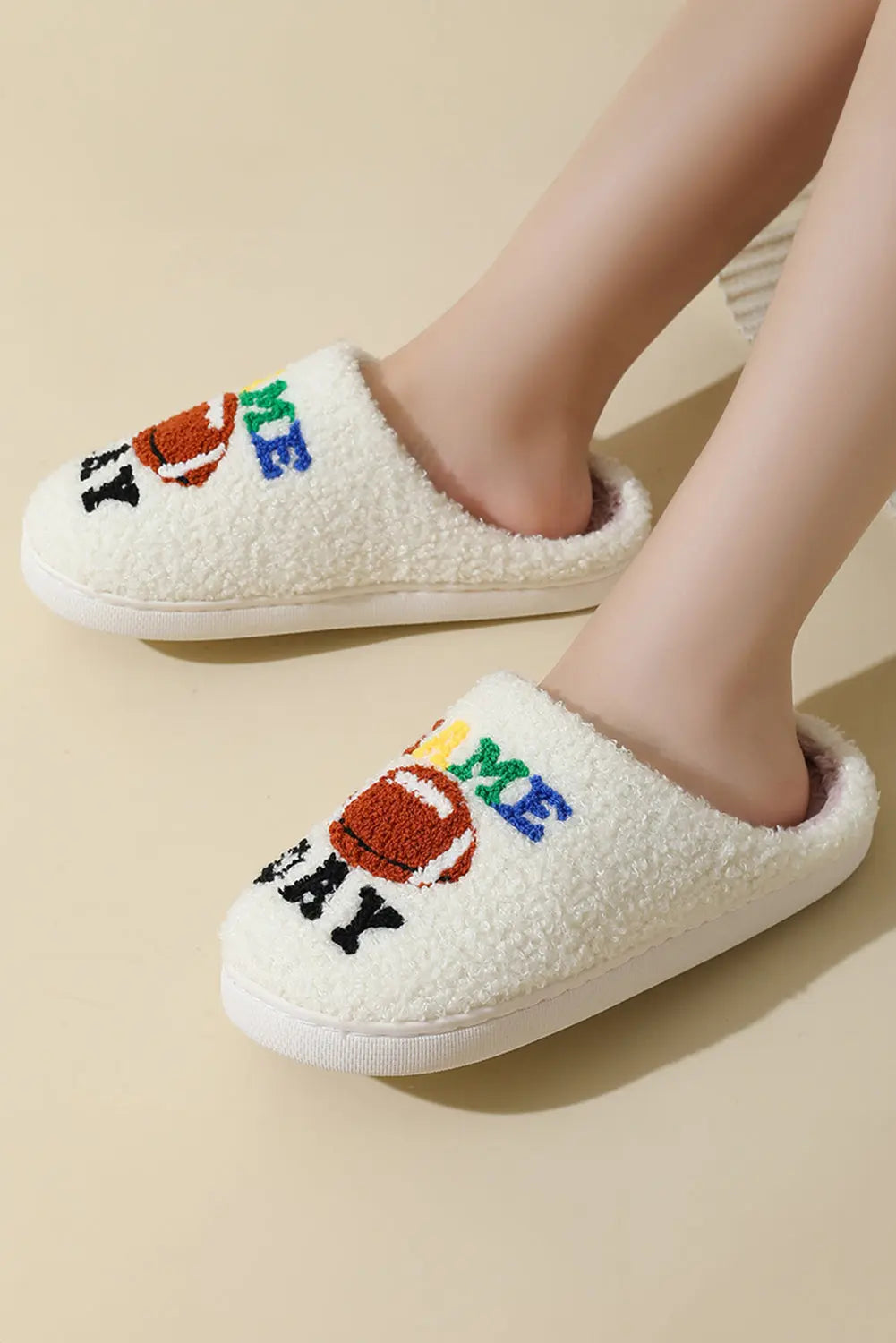 White GAME DAY Rugby Football Plush Slippers Markonline