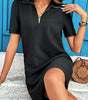 Black Textured Zipped Collar Shift Polo T Shirt Dress Markonline