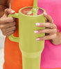 Pear Green Frosted Stainless Handle Large Vacuum Cup with Straw 40oz Dear-Lover Dropshipping