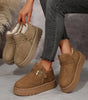Coffee Buckle Detail Round Toe Platform Cozy Winter Boots Dear-Lover Dropshipping