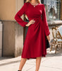 Fiery Red Solid Color Ruched Detail Long Sleeve Midi Dress Markonline