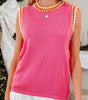 Bright Pink Contrast Trim Pearl Detail Sweater Tank Top Dear-Lover Dropshipping