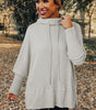 Light Grey Textured Knit Drawstring Cowl Neck Oversize Top with Side Slits Dear-Lover Dropshipping