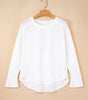 White Solid Color Waffle Ribbed Patchwork Dolman Sleeve Oversize Knit Top Markonline