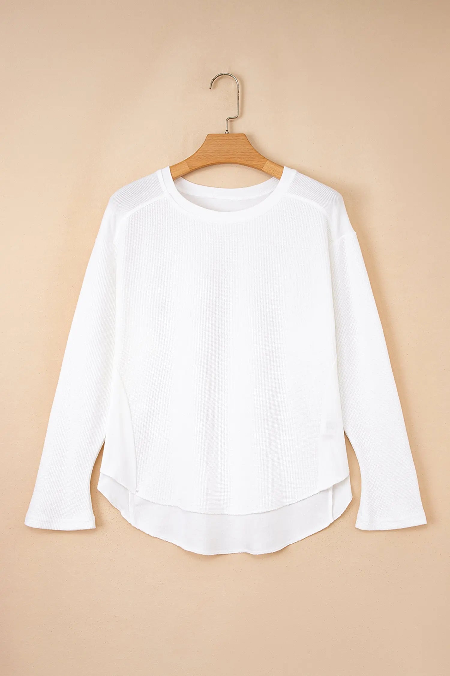 White Solid Color Waffle Ribbed Patchwork Dolman Sleeve Oversize Knit Top Markonline