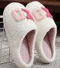 White XO XO Glitter Trim Letter Patched Plush House Slippers Dear-Lover Dropshipping