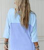 Light Blue Flower Patched Exposed Seam Bracelet Sleeve Oversized T Shirt Dear-Lover Dropshipping