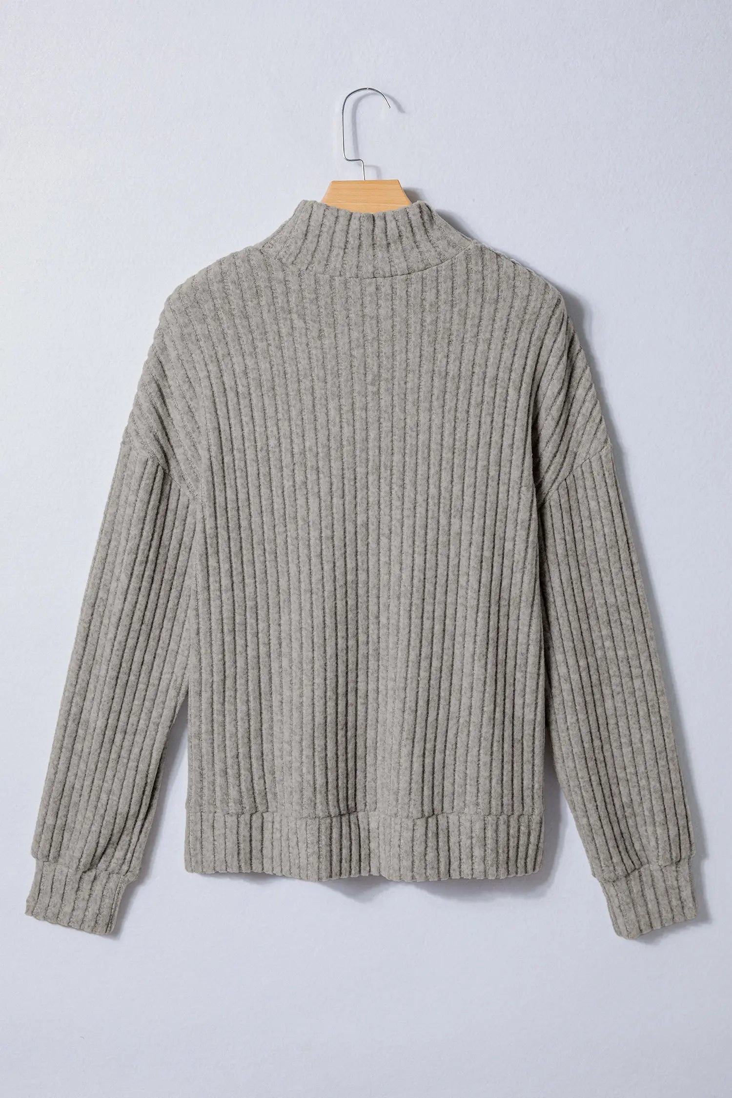 Gray Morn Ribbed High Neck Knitted Pullover Top Markonline