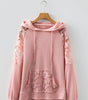 Gossamer Pink Lace Patchwork Raglan Sleeve Kangaroo Pocket Waffle Hoodie Dear-Lover Dropshipping