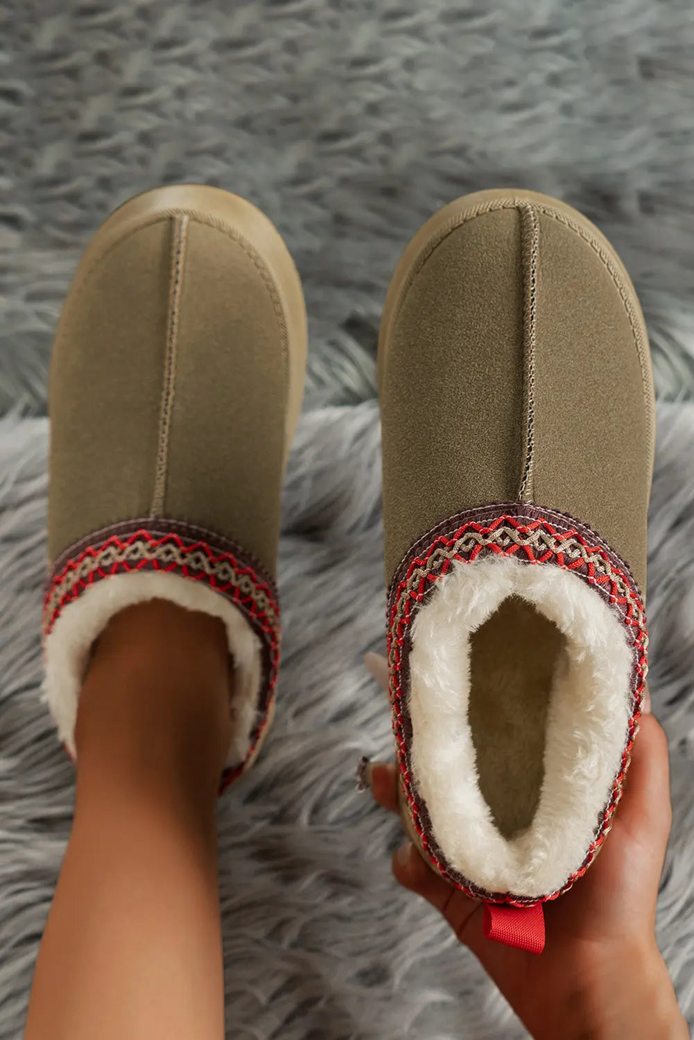 Sage Green Contrast Print Suede Plush Lined Snow Boots Dear-Lover Dropshipping