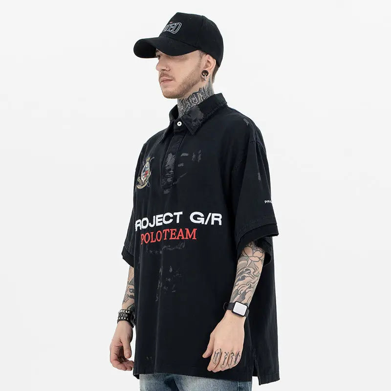 Men's Polo Shirt with Patchwork Badge Letter Embroidery Football Markonline