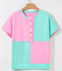Mint Green Two Tone Half Buttons Collared T Shirt Markonline