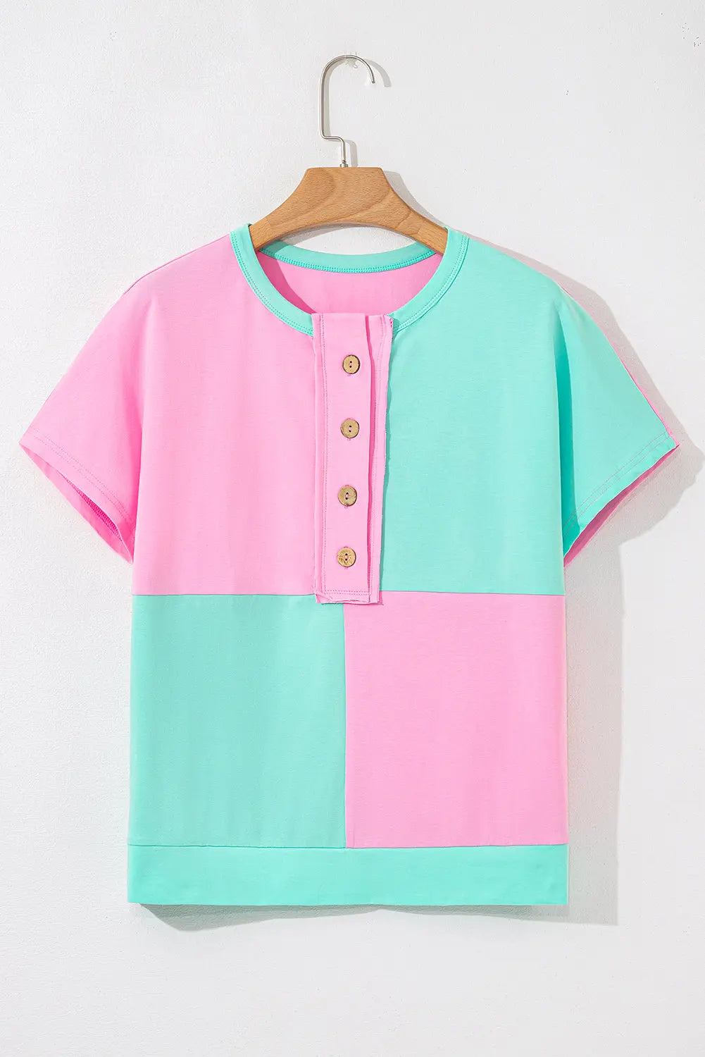 Mint Green Two Tone Half Buttons Collared T Shirt Markonline