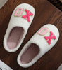 White XO XO Glitter Trim Letter Patched Plush House Slippers Dear-Lover Dropshipping