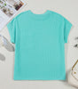 Light Blue Corded Knit Color Block Pocketed Crew Neck T Shirt Markonline