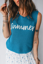 Dusk Blue Summer Script Graphic Sleeveless Sweater Vest Dear-Lover Dropshipping
