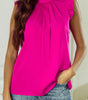 Bright Pink Pleated Mock Neck Frilled Trim Sleeveless Top Markonline