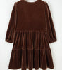 Chicory Coffee Solid Color Velvet V Neck Long Sleeve Tiered Mini Dress Dear-Lover Dropshipping