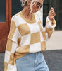 Khaki Checkered Bishop Sleeve Sweater Dear-Lover Dropshipping