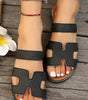 Black Cut Out H Shape Band PU Leather Slippers Dear-Lover Dropshipping