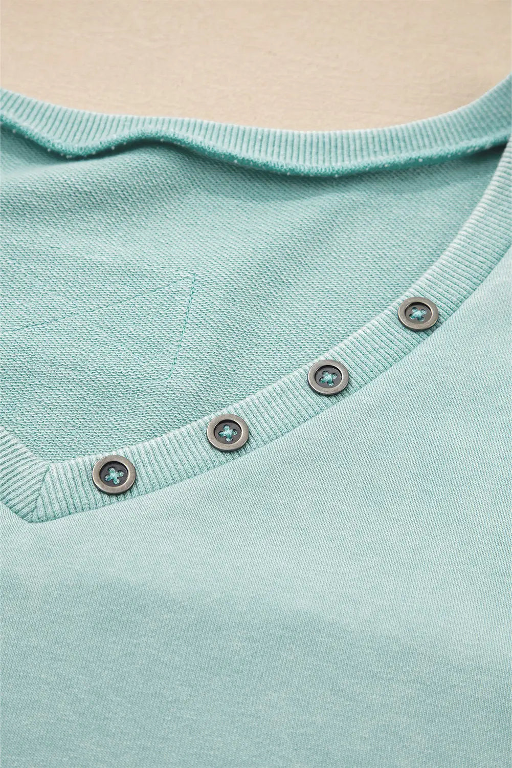 Mist Blue Mineral Wash Exposed Seam Buttoned V Neck Pullover Top Markonline