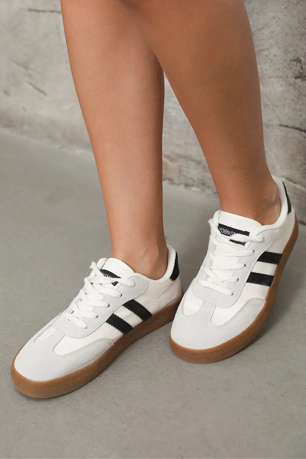 White Striped Lace-up Flat Sneakers Markonline