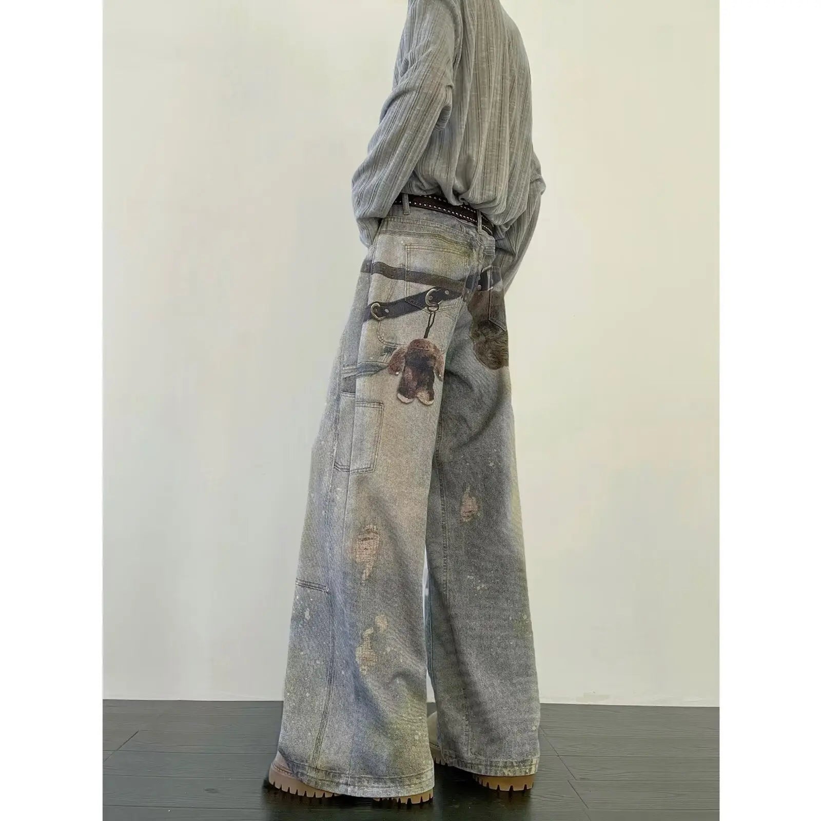 Printed ink splatter hanging decoration logging workwear jeans men Markonline