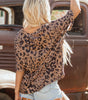 Brown Leopard Print V Neck Half Sleeve Oversized Tee Markonline