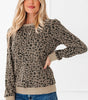 Khaki Ribbed Trim Leopard Print Long Sleeve Top Dear-Lover Dropshipping