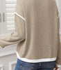 Beige Contrast Color Trim Knit Drop Shoulder Loose Top Dear-Lover Dropshipping
