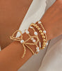 Gold Bow Knot Pearl Beaded Multi Layered Bracelet Set Dear-Lover Dropshipping