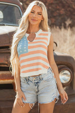 Beige USA Flag Notched Neckline Loose Sweater Vest Dear-Lover Dropshipping
