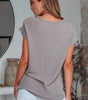 Gray Twisted Rib Wide Sleeve Crew Neck T Shirt Markonline