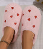 Pink Heart Shape Embroidered Slip On Plush Slippers Markonline