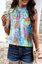 Sky Blue Frilled Collar Floral Vest Dear-Lover Dropshipping