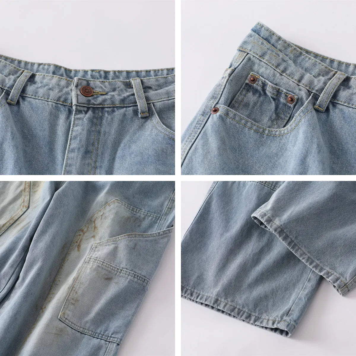 Washed Design Multi-Pocket Loose Straight Jeans for Men Markonline