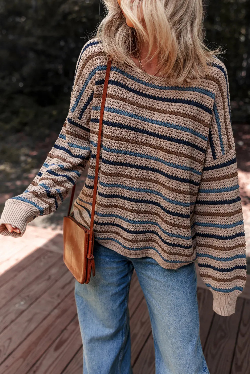 Multicolour Striped Knitted Drop Shoulder Round Neck Sweater Dear-Lover Dropshipping