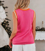 Bright Pink Contrast Trim Pearl Detail Sweater Tank Top Dear-Lover Dropshipping