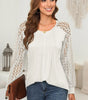White Lace Patchwork Long Raglan Sleeve Pleated Top Markonline