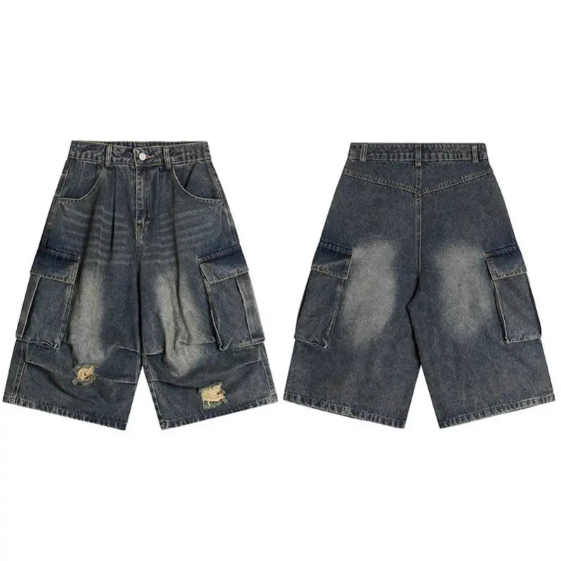 Washed multi pocket workwear denim shorts for men Markonline