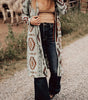 Brown Western Aztec Printed Open Front Long Cardigan Dear-Lover Dropshipping