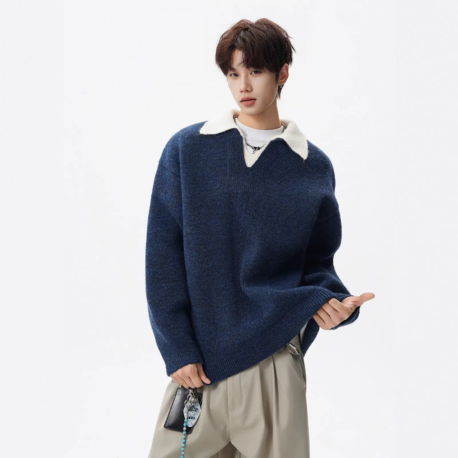 Heavyweight Casual Collar Knit Sweater for Men and Women, Winter Vintage Two-Tone Knitwear High-End Warm Couple's Base Layer Sweater Markonline