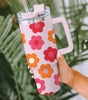 Multicolor Flower Print Handled Stainless Steel Vacuum Cup 40oz Dear-Lover Dropshipping
