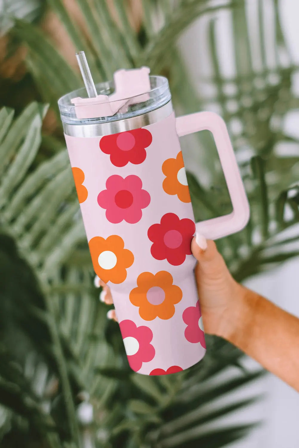 Multicolor Flower Print Handled Stainless Steel Vacuum Cup 40oz Dear-Lover Dropshipping