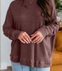 Dark Brown Waffle Knit Patchwork Long Sleeve Loose Top Dear-Lover Dropshipping