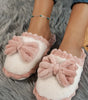 Fushia Bow Decor Color Block Ribbed Plush Slippers Markonline