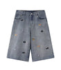 Cartoon Dog Embroidery Washed Five-Quarter Denim Shorts for Men and Women Markonline