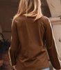 Dark Brown Varsity Striped Accent Contrast Crew Neck Long Sleeve T Shirt Markonline